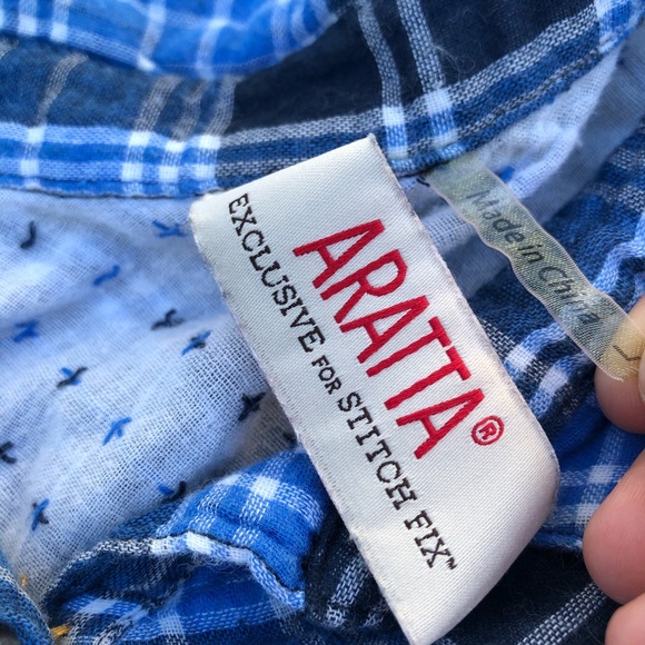 Anthropologie Aratta Blue Plaid Button Down Size L - Picture 6 of 8